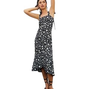 Anthropologie HUTCH Flounced Shoulder-Tie Midi Dress Black/white. Size Med